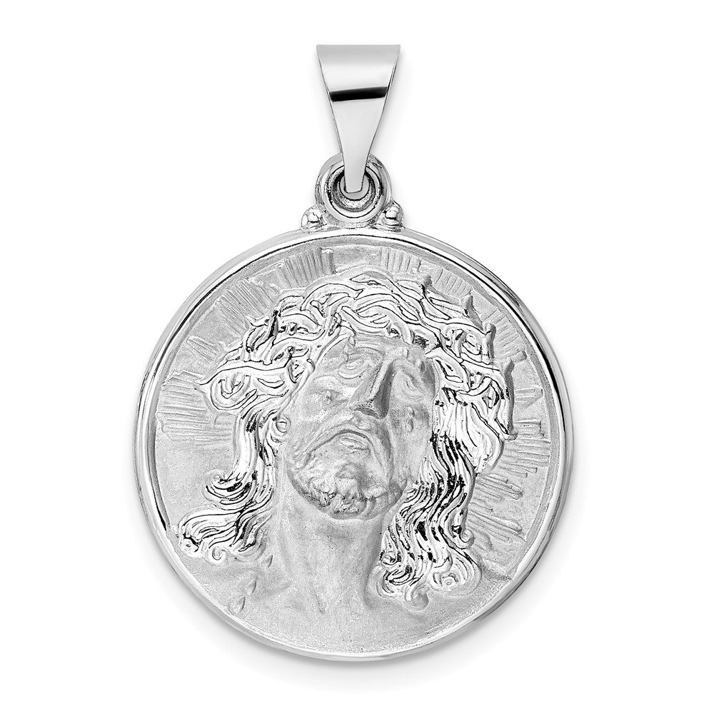 14K Weißgold 14K Weißgold Poliert und Satiniert Hohl Jesus Face Plättchen Anhänger