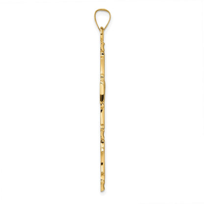 14 Karat Gelbgold Polierter Massiver Kreuz-Anhänger mit Fantasie-Design