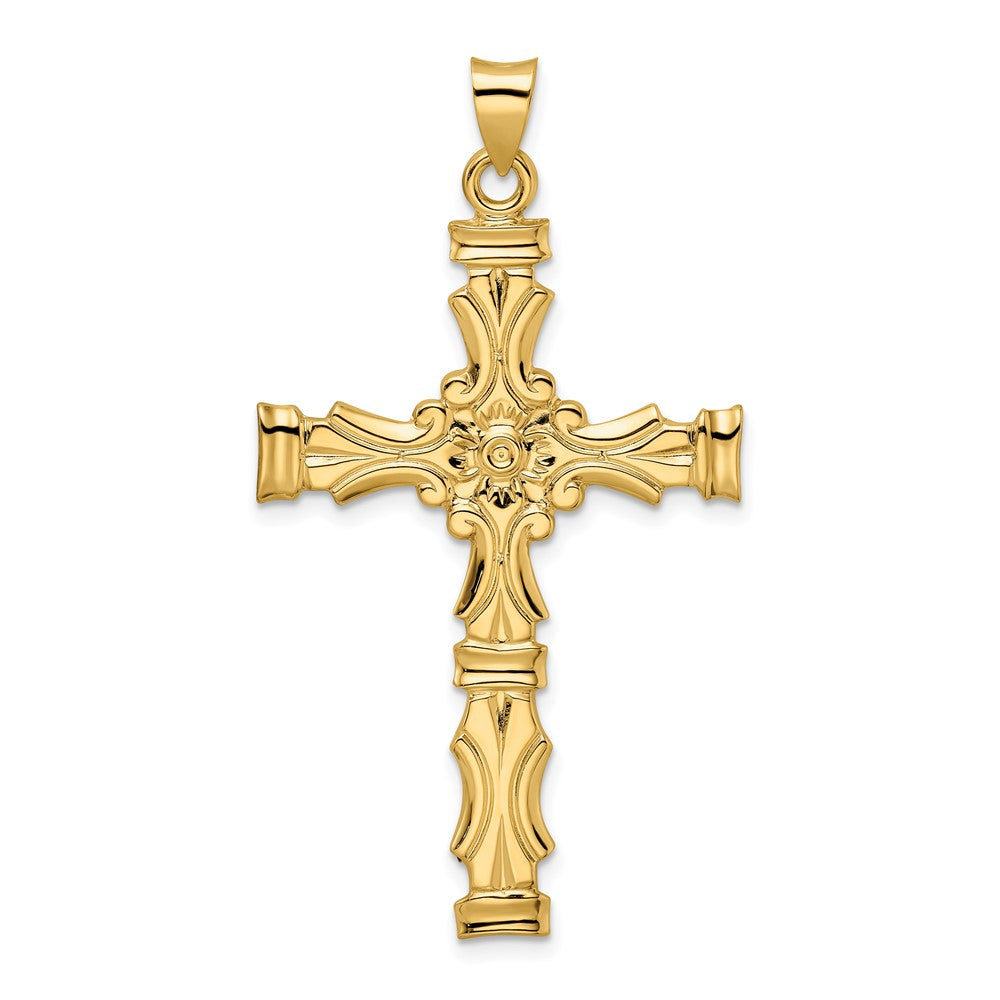 14 Karat Gelbgold Polierter Massiver Kreuz-Anhänger mit Fantasie-Design
