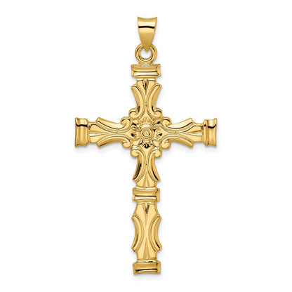 14 Karat Gelbgold Polierter Massiver Kreuz-Anhänger mit Fantasie-Design