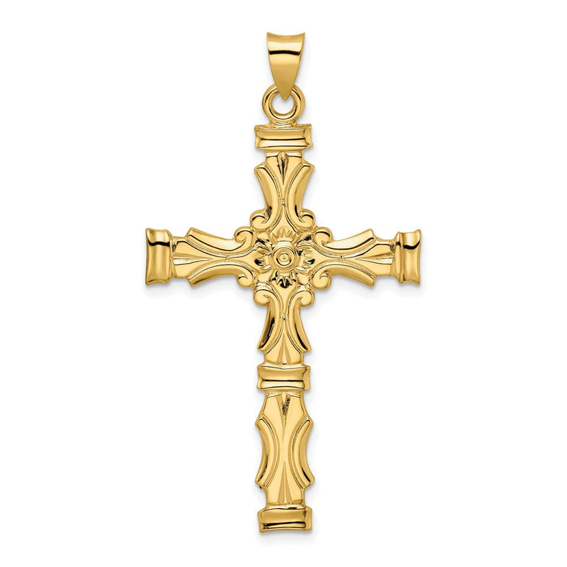 14 Karat Gelbgold Polierter Massiver Kreuz-Anhänger mit Fantasie-Design