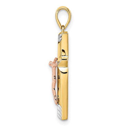 14k Gelb- & Rhodiumgold, Gelb- und Roségold mit Weißrhodium, diamantierter Kruzifix-Anhänger