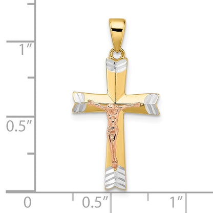 14k Gelb- & Rhodiumgold, Gelb- und Roségold mit Weißrhodium, diamantierter Kruzifix-Anhänger