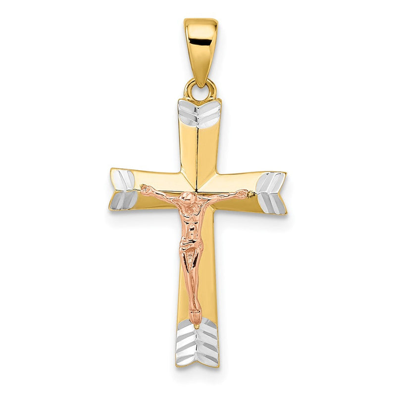 14k Gelb- & Rhodiumgold, Gelb- und Roségold mit Weißrhodium, diamantierter Kruzifix-Anhänger