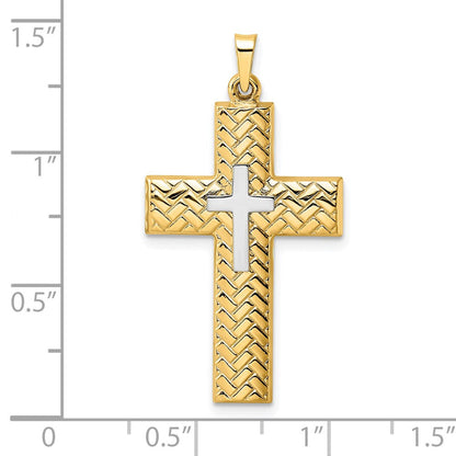 14K Bicolor 14K Bicolor Poliert Hohl Geflochten Doppelt Kreuz Anhänger
