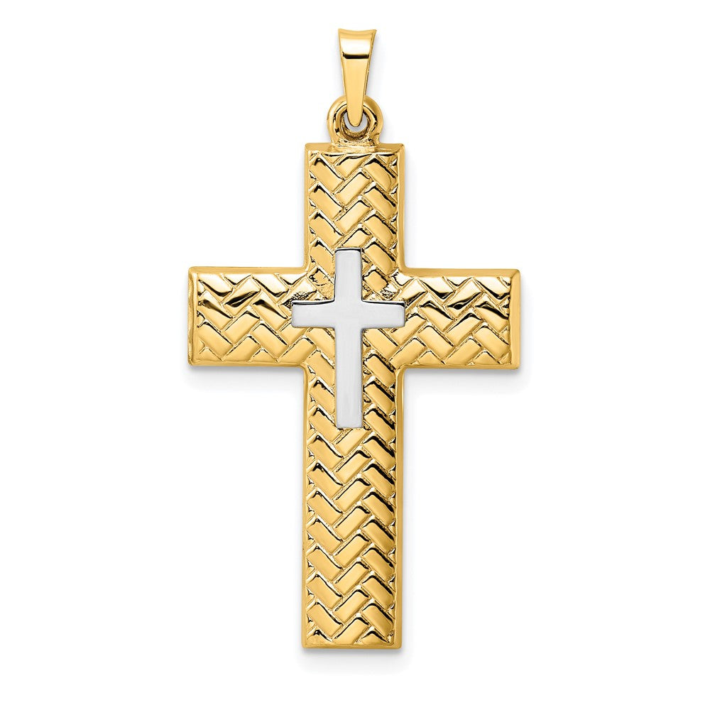 14K Bicolor 14K Bicolor Poliert Hohl Geflochten Doppelt Kreuz Anhänger