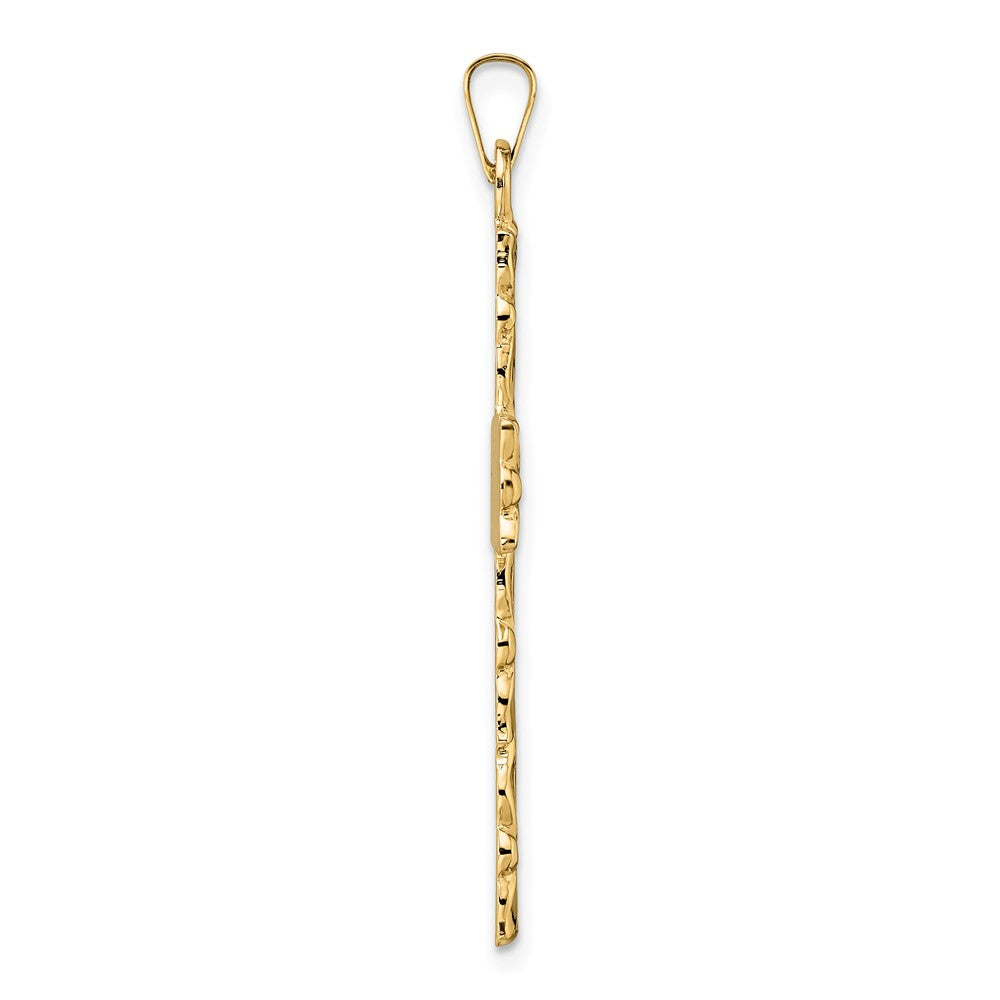 14K Gelbgold Polierter und Strukturierter Floral-Massivkreuz-Anhänger