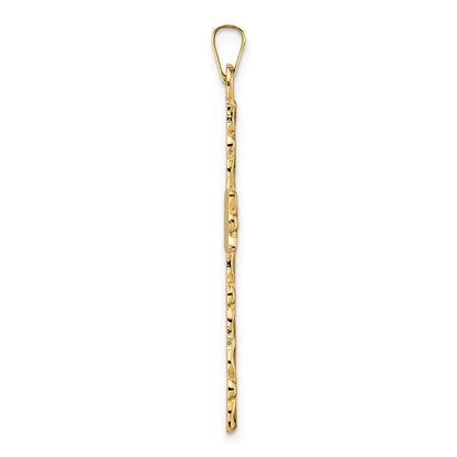 14K Gelbgold Polierter und Strukturierter Floral-Massivkreuz-Anhänger