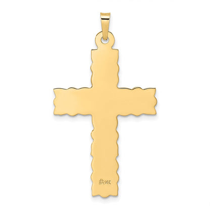 14K Gelbgold Polierter und Strukturierter Floral-Massivkreuz-Anhänger
