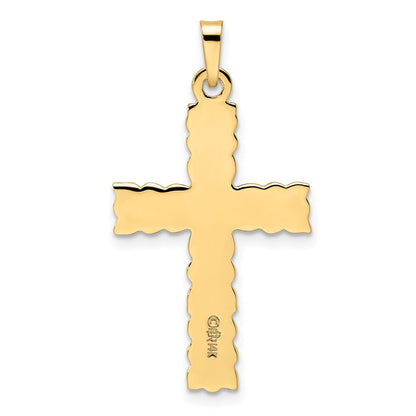 14K Gelbgold Polierter und Strukturierter Massiver Blumen-Kreuz-Anhänger
