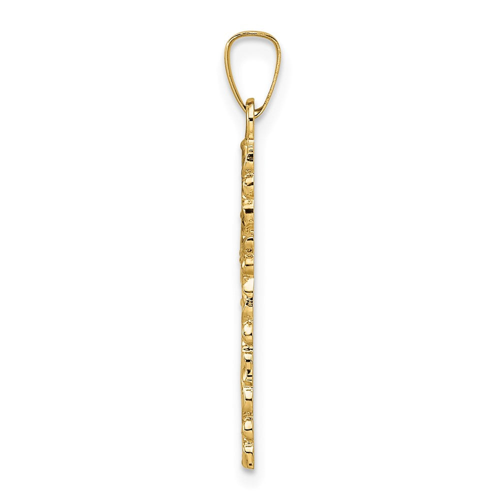 14K Gelbgold Anhänger, Kreuz, floral, poliert und strukturiert, massiv