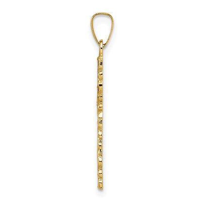 14K Gelbgold Anhänger, Kreuz, floral, poliert und strukturiert, massiv