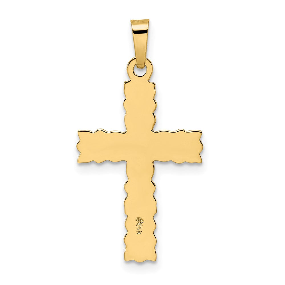 14K Gelbgold Anhänger, Kreuz, floral, poliert und strukturiert, massiv