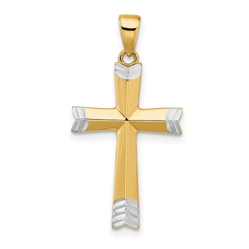 14 Karat Gelbgold und Weißgold mit Rhodium-Beschichtung, poliert, diamantbeschliffener Kreuz-Anhänger