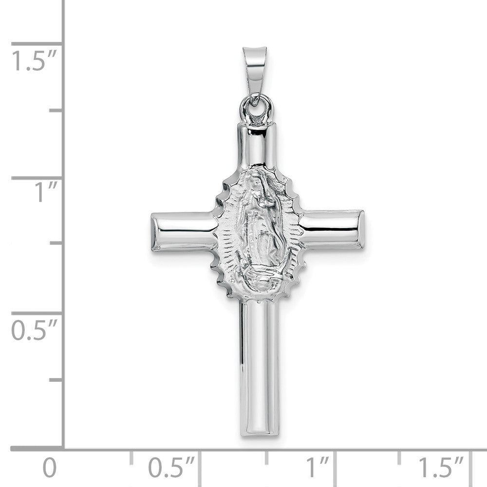 14K Weißgold 14K Weißgold Poliert und Satiniert Hohl Kreuz Anhänger