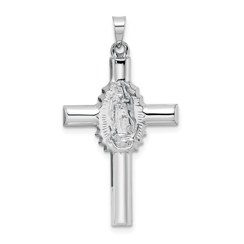 14K Weißgold 14K Weißgold Poliert und Satiniert Hohl Kreuz Anhänger