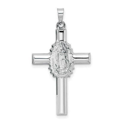 14K Weißgold 14K Weißgold Poliert und Satiniert Hohl Kreuz Anhänger