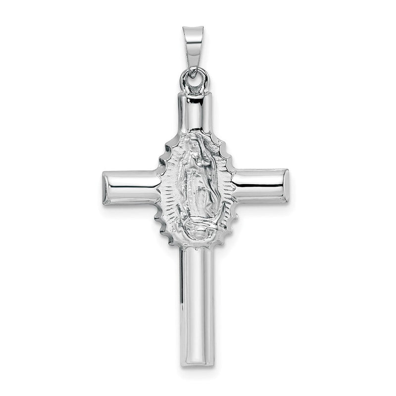 14K Weißgold 14K Weißgold Poliert und Satiniert Hohl Kreuz Anhänger