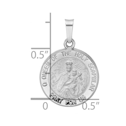 14K Weißgold Poliert und Satiniert Hohl Queen Of Heilig Scapular Medaille
