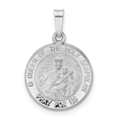 14K Weißgold Poliert und Satiniert Hohl Queen Of Heilig Scapular Medaille