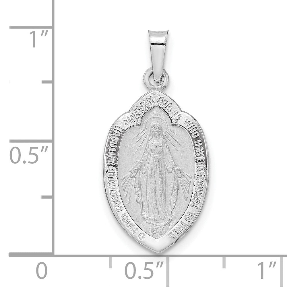 14K Weißgold Polierter und Satinierter Massiver Wundertätige-Medaille-Anhänger
