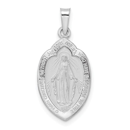 14K Weißgold Polierter und Satinierter Massiver Wundertätige-Medaille-Anhänger