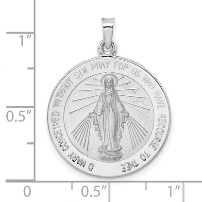 14K Weißgold Poliert Wundertätige Massive Medaille Anhänger