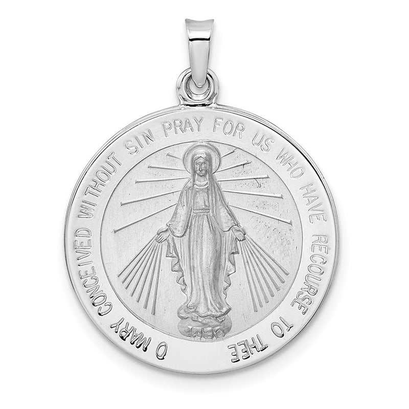 14K Weißgold Poliert Wundertätige Massive Medaille Anhänger