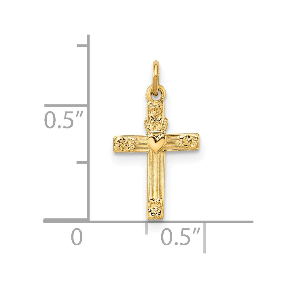 14K Gelbgold 14K Poliert Massiv Herz Kreuz Anhänger