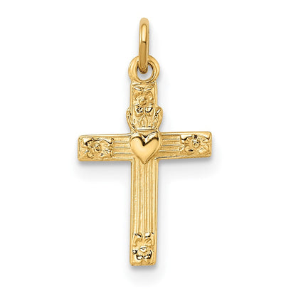 14K Gelbgold 14K Poliert Massiv Herz Kreuz Anhänger