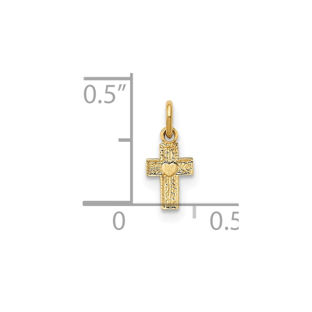 14K Gelbgold 14K Poliert Massiv Winzig Herz Kreuz Anhänger