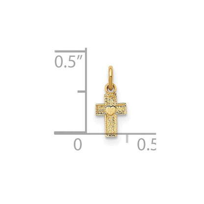 14K Gelbgold 14K Poliert Massiv Winzig Herz Kreuz Anhänger