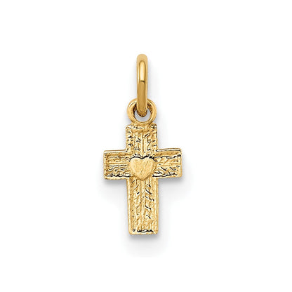 14K Gelbgold 14K Poliert Massiv Winzig Herz Kreuz Anhänger
