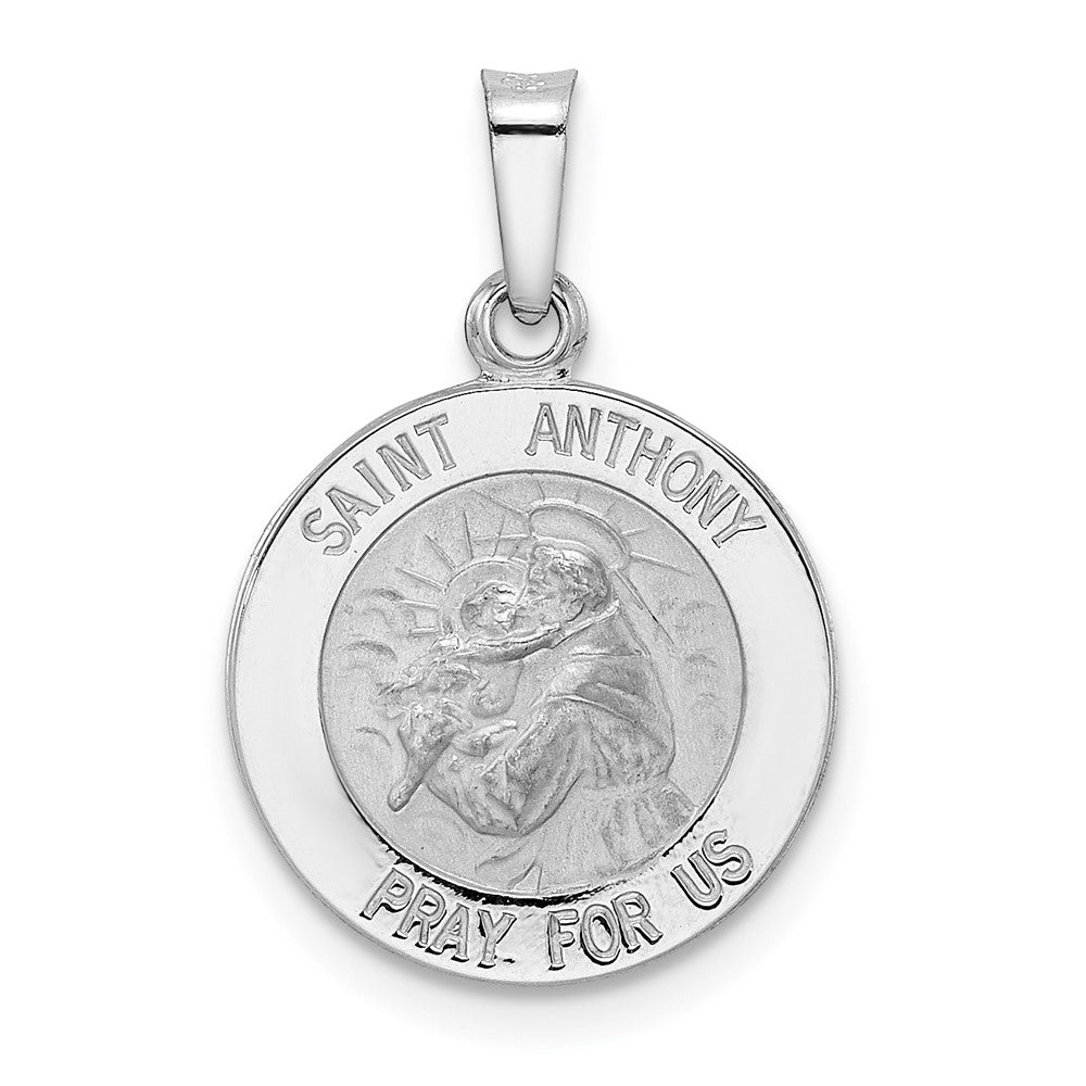 14K Weißgold Poliert und Satiniert Hohl St Anthony Medaille Anhänger