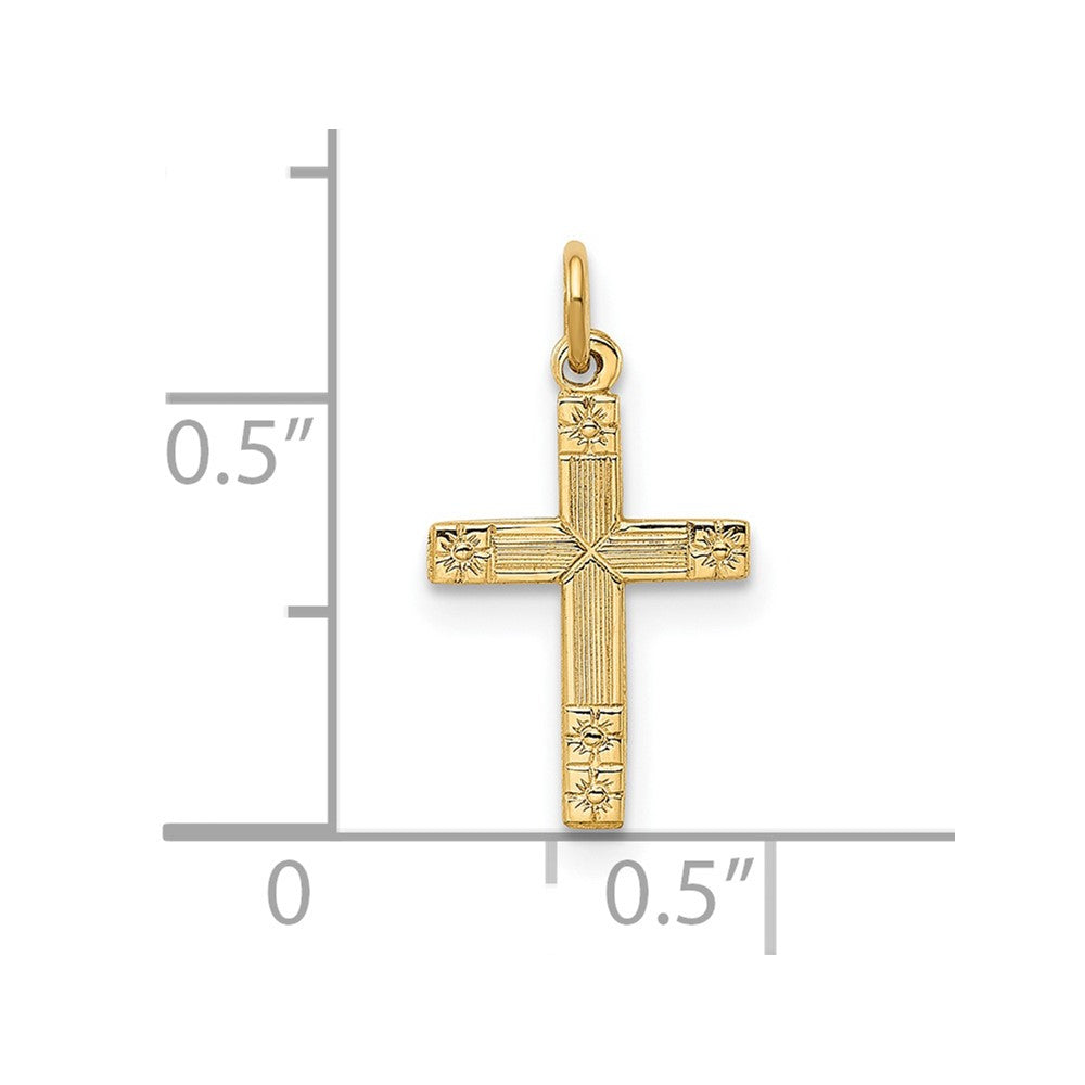 14K Gelbgold Poliert und Strukturiert Massiv Kreuz Anhänger