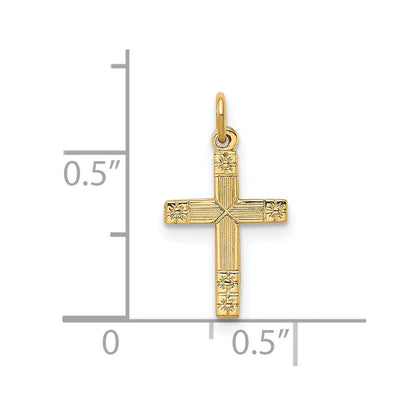 14K Gelbgold Poliert und Strukturiert Massiv Kreuz Anhänger