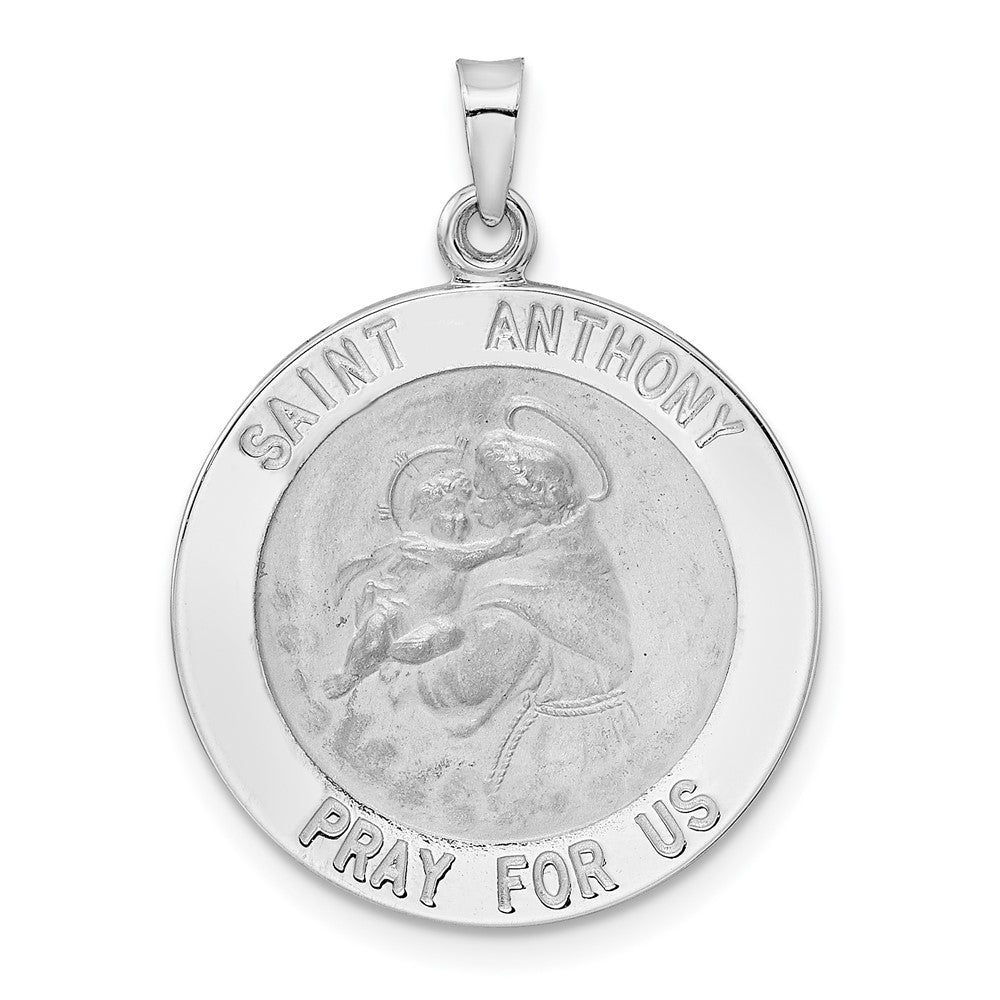 14K Weißgold Polierter St. Anthony Massiver Medaillen-Anhänger