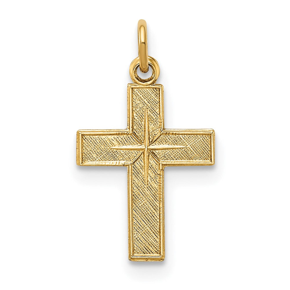 14K Gelbgold Poliert und Strukturiert Massiv Stern Kreuz Anhänger