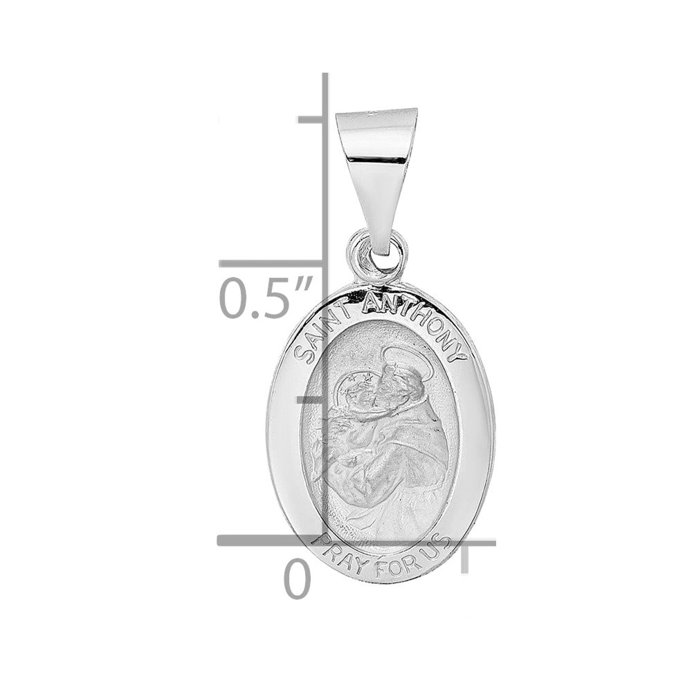 14K Weißgold 14K Weißgold Poliert und Satiniert Hohl Oval St Anthony Medaille Anhänger