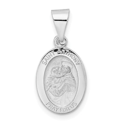 14K Weißgold 14K Weißgold Poliert und Satiniert Hohl Oval St Anthony Medaille Anhänger