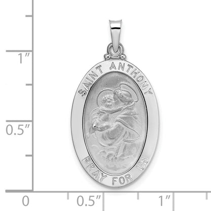 14k Weißgold Polierter Massiver Ovaler St.-Antonius-Medaillenanhänger