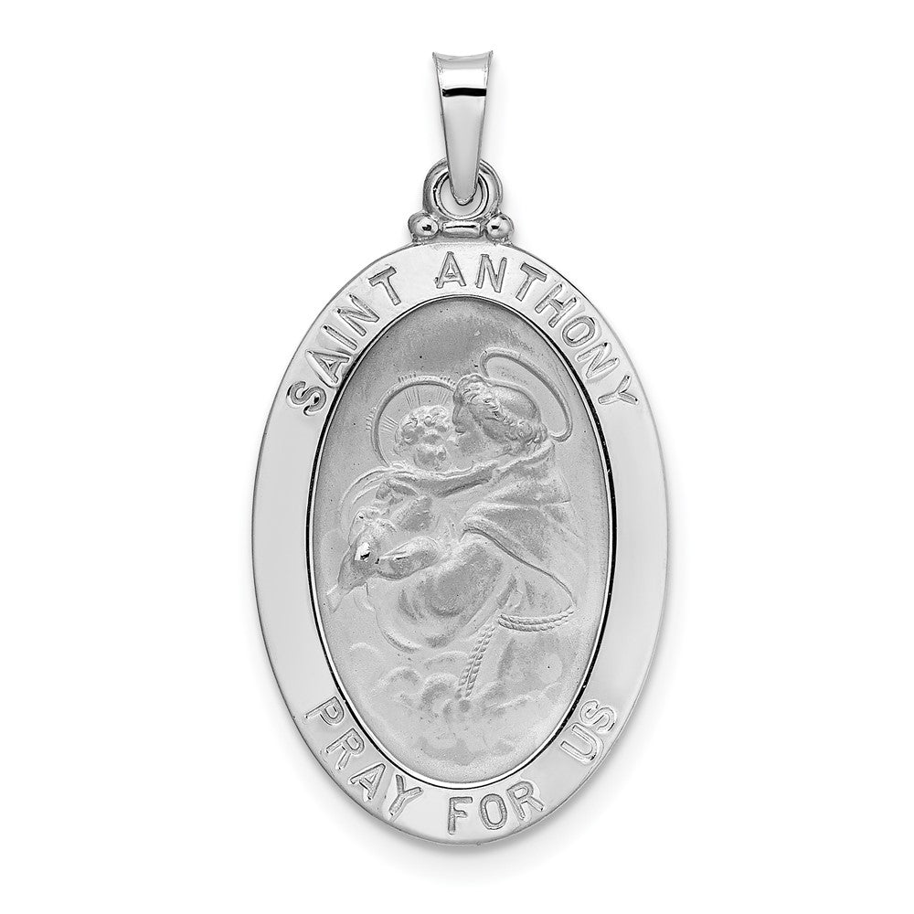 14k Weißgold Polierter Massiver Ovaler St.-Antonius-Medaillenanhänger