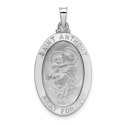 14k Weißgold Polierter Massiver Ovaler St.-Antonius-Medaillenanhänger