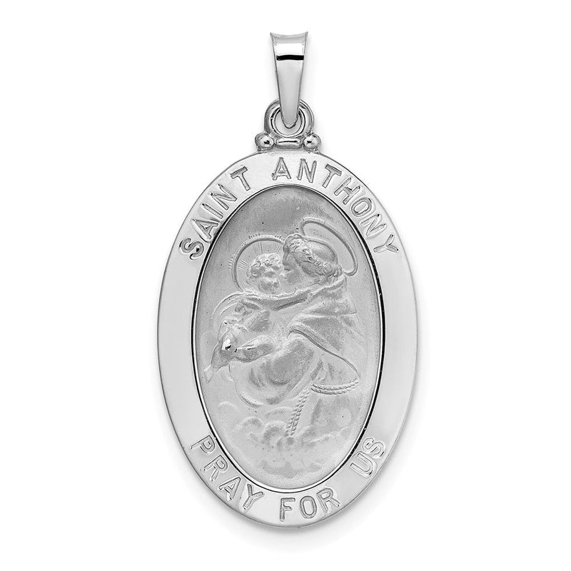 14k Weißgold Polierter Massiver Ovaler St.-Antonius-Medaillenanhänger