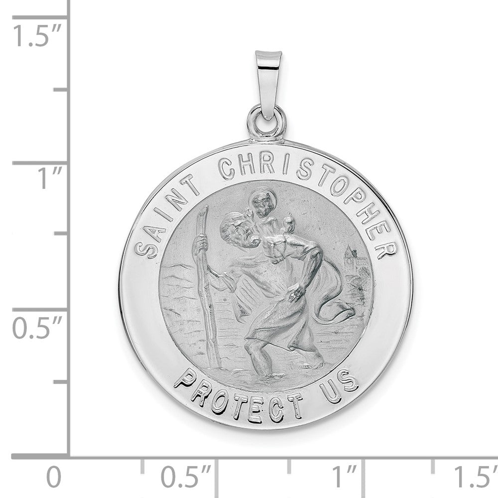 14k Weißgold Polierter Heiliger Christophorus Massiv-Medaille-Anhänger