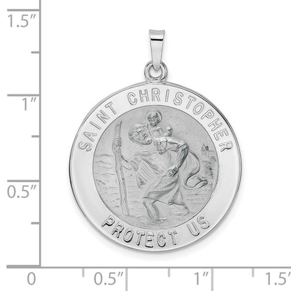 14k Weißgold Polierter Heiliger Christophorus Massiv-Medaille-Anhänger