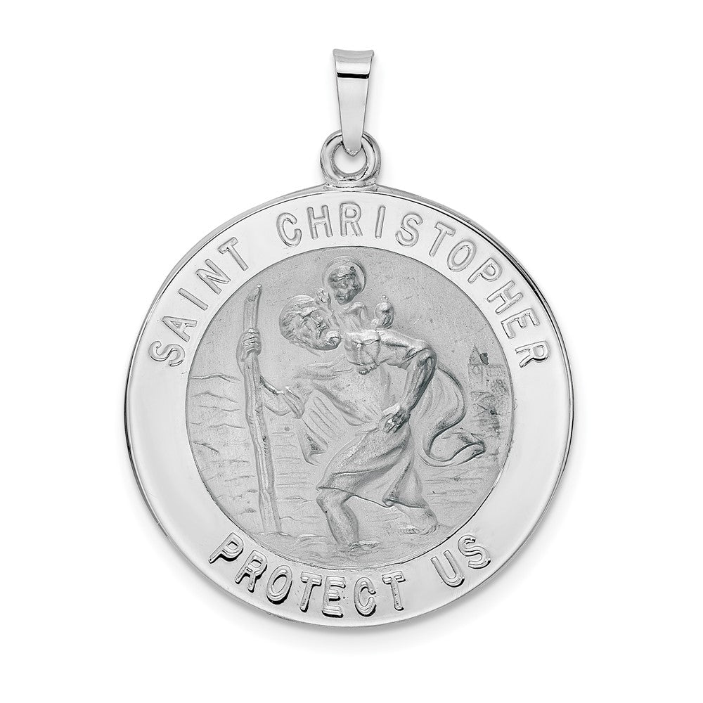 14k Weißgold Polierter Heiliger Christophorus Massiv-Medaille-Anhänger