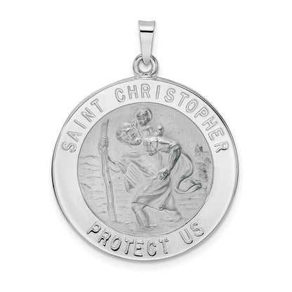 14k Weißgold Polierter Heiliger Christophorus Massiv-Medaille-Anhänger