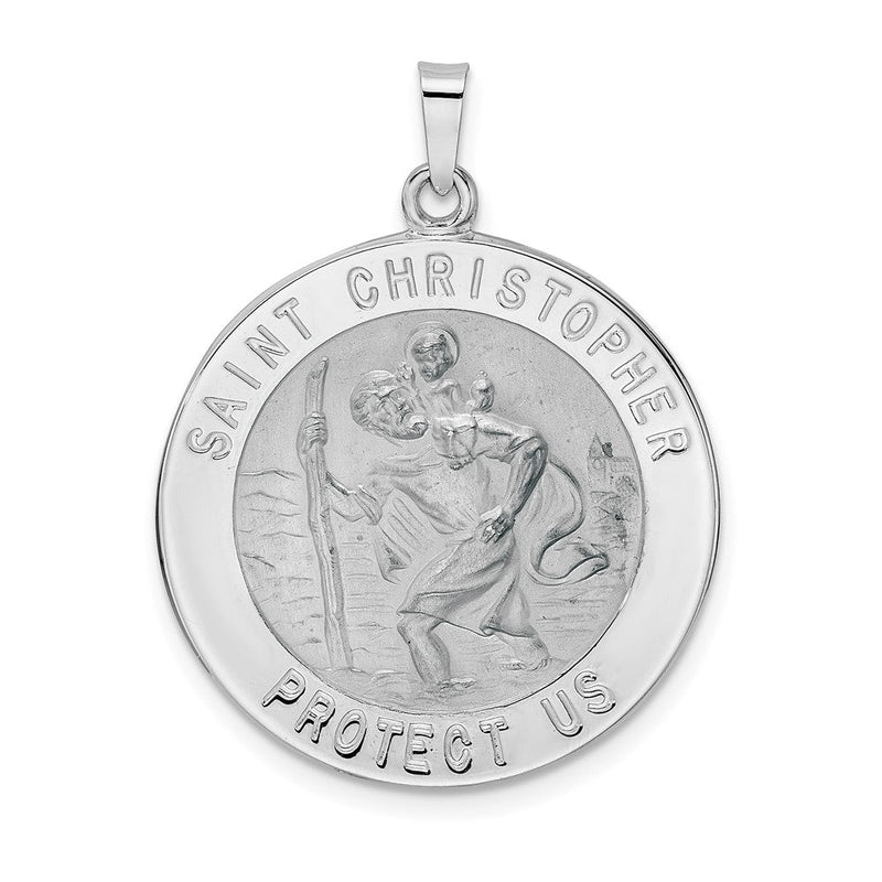 14k Weißgold Polierter Heiliger Christophorus Massiv-Medaille-Anhänger