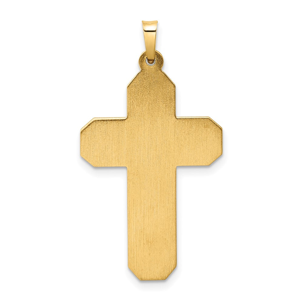 14K Gelbgold 14K Poliert und Strukturiert Hohl Ranke Design Doppelt Kreuz Anhänger